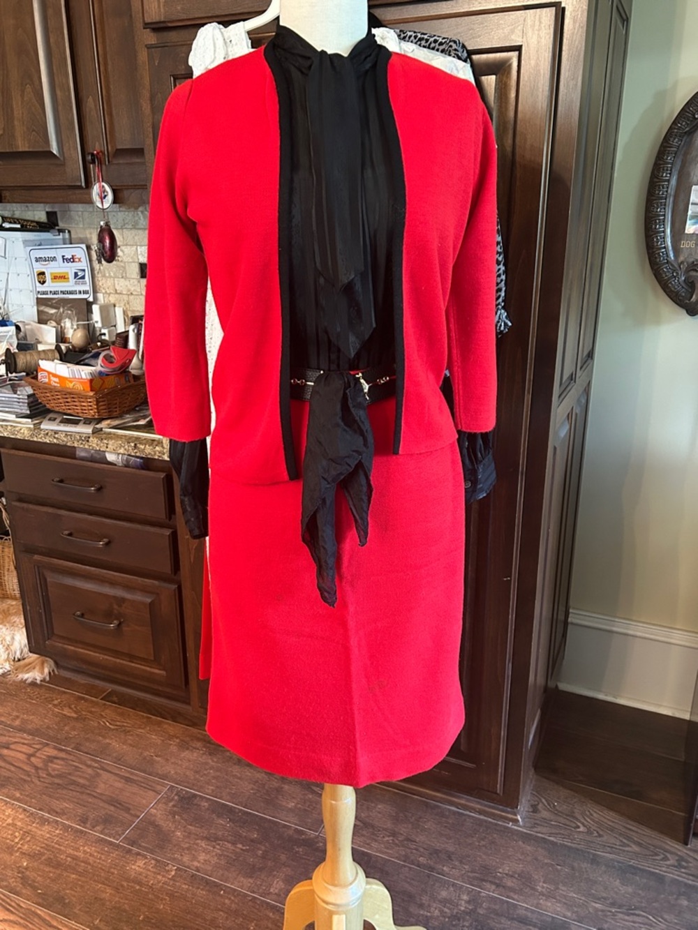 1950’s Helen Whiting Red Wool Two-Piece Skirt Suit Jacket and Skirt Sz XS